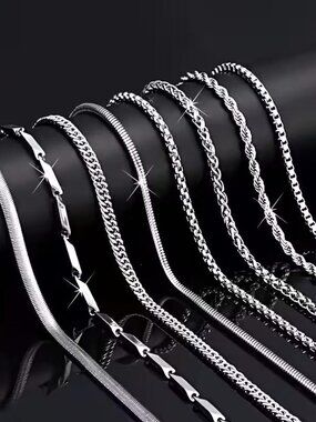 Sterling Silver Men's Chain Necklace Collection - Polished Silver Styles